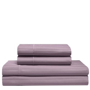 King 525 Thread Count Satin Stripe Cooling Cotton Sheet Set Smokey Plum - Elite Home Products, Smokey Purple