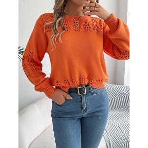 Women's Knit Sweater Round Neck Long Sleeve Pullover Top - 1 of 4