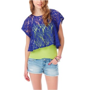 Aeropostale Womens Sheer Cropped Lace Basic T-Shirt - 1 of 2