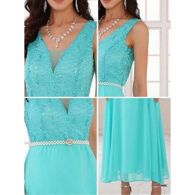 Женские платья INSPIRE CHIC Women's Lace V Neck Sleeveless Cocktail Wedding Guest Gown Dress Light Green Large — фото 4