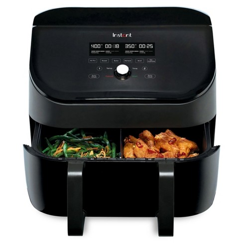 TRU 9 Quart Dual Zone 2-Basket Air Fryer Black and Stainless