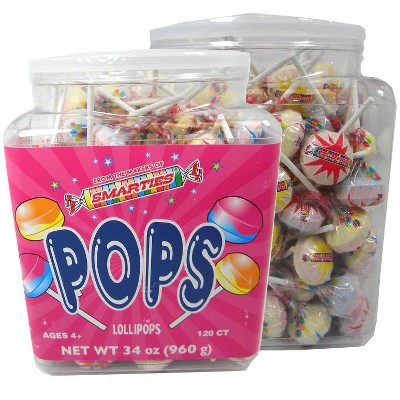 Smarties Pops Lollipops – 120 Count Bulk Pack (Approx. 4.15 Pounds) – Fruity Flavored Individually Wrapped Lollipops