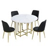 5-Piece Modern Round Dining Set with Drop-Leaf Table and 4 Upholstered Chairs, Space-Saving Expandable Design, Faux Marble Top-Cuddlewood - 4 of 4