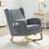 Hyleory Chenille Rocking Chair Rocker With Retractable Footrest, Solid Wood Leg, Long Non-Slip Pad, Lumbar Support And Side Pocket - 3 of 4