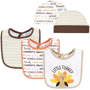 Hudson Baby Unisex Baby Cotton Bib and Headband or Caps Set, Little Turkey, One Size - 1 of 4