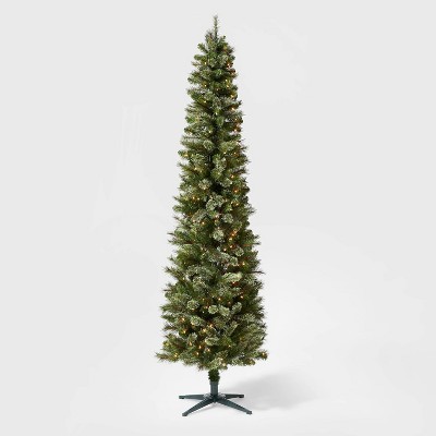 7.5ft Pre-lit Pencil Virginia Pine Artificial Christmas Tree Clear Lights - Wondershop™