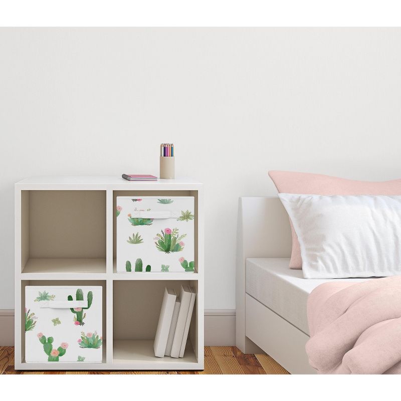 Sweet Jojo Designs Girl Set of 2 Kids' Decorative Fabric Storage Bins Cactus Floral Pink and Green, 3 of 5