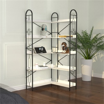 YONWAY 5 Tier Bookshelf, Industrial Style Corner Bookshelf, Thickened Iron Frame and Thickened Laminate Composition for Living Room, Bedroom, Study