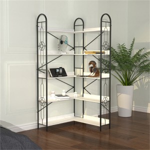 YONWAY 5 Tier Bookshelf, Industrial Style Corner Bookshelf, Thickened Iron Frame and Thickened Laminate Composition for Living Room, Bedroom, Study - 1 of 4