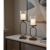HomeRoots Set of Two Antiqued Bronze Geometric Glass And Metal Tabletop Hurricane Candle Holders - 2 of 4