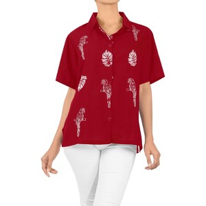 LA LEELA Women's Summer Casual Solid Blouse Shirt TShirts Button Up Short Sleeve Dress Tops Tee Shirts Hawaiian Blouses for Women - 1 of 4