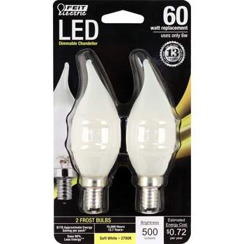 Feit Electric CA10 E12 (Candelabra) LED Bulb Soft White 60 Watt Equivalence 2 pk