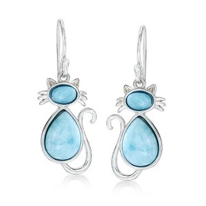 Ross-Simons Larimar Cat Drop Earrings in Sterling Silver - 1 of 4