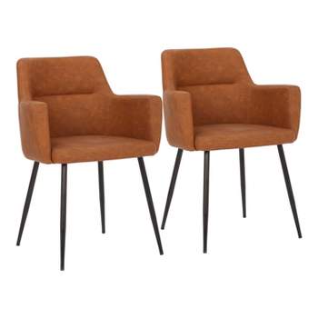 Set of 2 Andrew PU Leather/Steel Dining Chairs Black/Camel - LumiSource