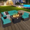 Tangkula 7PCS Patio Rattan Furniture Set 42" Fire Pit Table w/ Cover Cushioned - 3 of 4