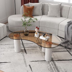 Modern White Coffee Table with Tempered Glass & 3 Legs - 1 of 4