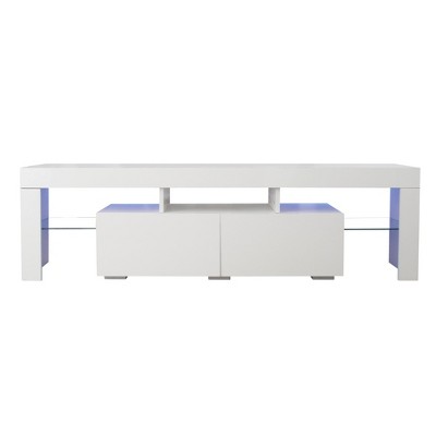 INFURNIC TV Stands and Consoles Modern Entertainment Console with Illumination Features and Storage Drawers for Living Room, White, 67.32"*16.93"*6.3"