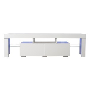 INFURNIC TV Stands and Consoles Modern Entertainment Console with Illumination Features and Storage Drawers for Living Room, White, 67.32"*16.93"*6.3" - 1 of 4