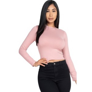 Slickblue Women's Jersey Mock Neck Shirt, Slim Fit Solid Long Sleeve Top, 9 Color Options, Size S-L - 1 of 4