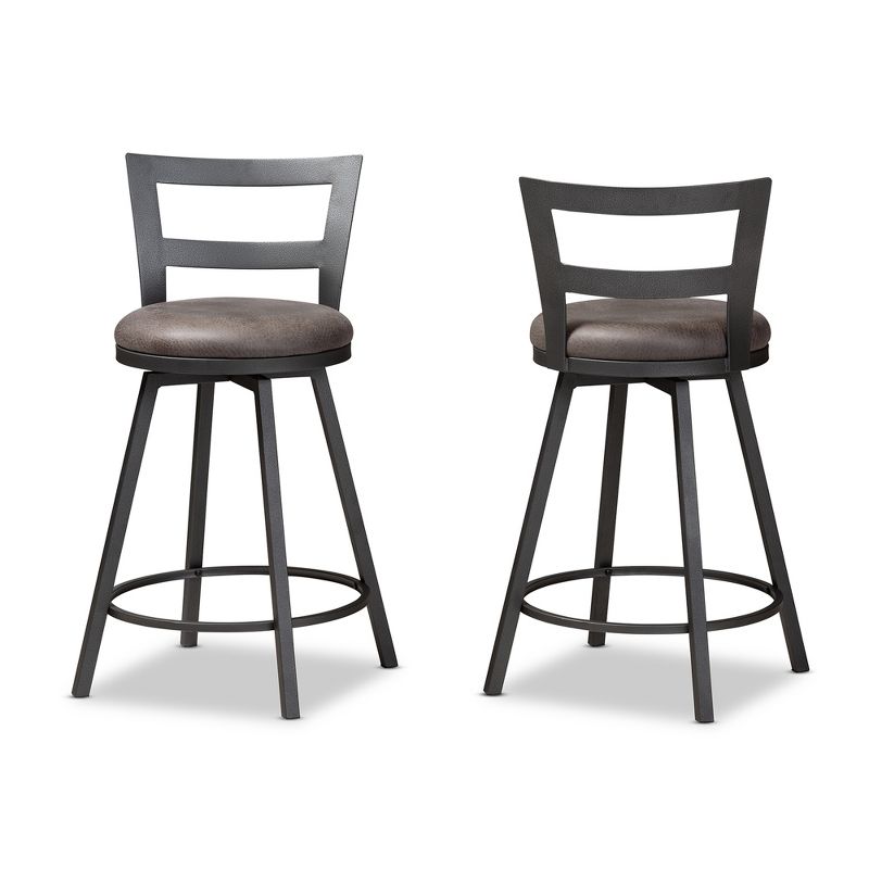 Set of 2 Arjean Faux Leather Upholstered Pub Counter Height Barstools Gray/Black - Baxton Studio, 5 of 9