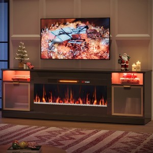 Bestier 70'' Electric Fireplace TV Stand, High Gloss Entertainment Center for TVs up to 80 inch with LED Lights & Storage Cabinets - 1 of 4