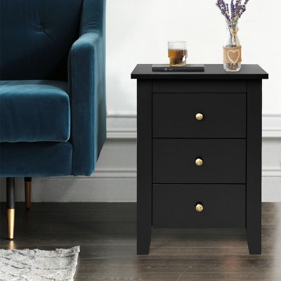 Costway Set Of 2 Nightstand End Beside Sofa Table W/ 3 Drawers Bedroom ...