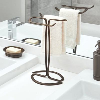 Bronze Steel T-Shape Countertop Hand Towel Holder Set