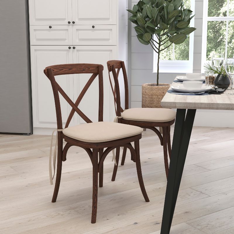Merrick Lane Stackable Wooden Cross Back Bistro Dining Chair with Cushion, 3 of 8