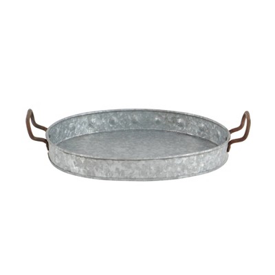 Gray Galvanized Round Metal Serving Tray Set