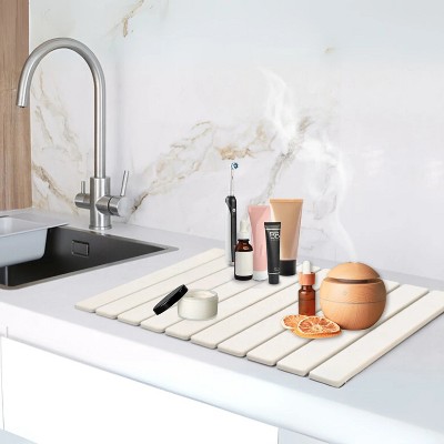 LunaLulinlk Large Stone Dish Drying Mat for Kitchen Counter 24"(L)x16"(W) Dish Drying Stone Diatomaceous Collapsible, Quick Drying Pad