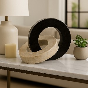 Elegant Two-Tone Marble Links Figurine for Home Decor - Decorative Sculpture Ornament for Shelf, Office, and Coffee Table Decor - 7", Ivory - 1 of 4