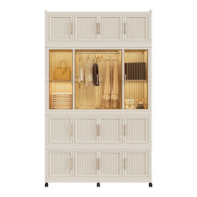 INFURNIC Armoires Portable Wardrobe Closet with Magnetic Doors and Hanging Rod for Easy Storage, White, 48.03"*17.72"*77.17"