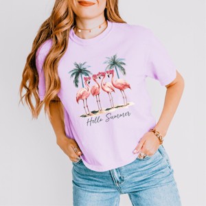 Simply Sage Market Hello Summer Flamingos Boxy Crop Top - 1 of 4