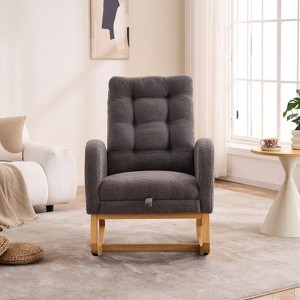 CAVINAS Accent Rocking Chair,High Back Rocker with Footrest,Solid Wood Base,Storage Pocket,Upholstered Chair for Living Room,Bedroom,Nursery - 1 of 4