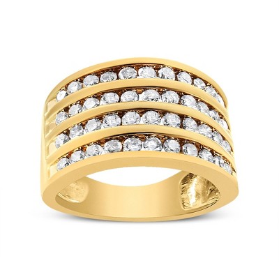 10K Yellow Gold Plated Silver 1 1/2 Cttw Diamond 4 Row Channel Band Ring
