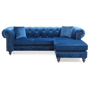 L-Shaped Sectional Sofas Chaise in Velvety MicroSuede with Tufted Rolled Back, Pocketed Coil Cushions & Hardwood Frame, Chrome Nailhead Trim - 1 of 4