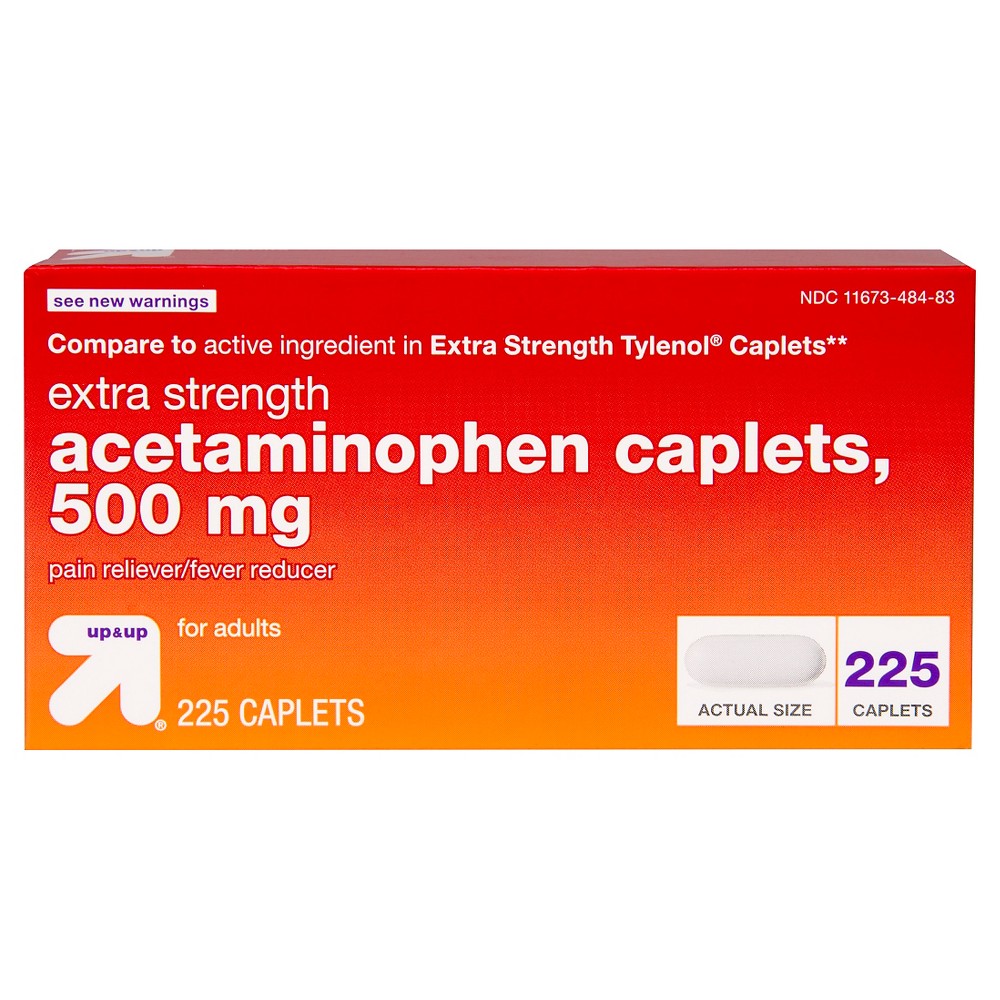 Acetaminophen Extra Strength Pain Reliever & Fever Reducer Caplets - 225ct - up & up Get back to feeling like you with the Acetaminophen Extra-Strength Pain Reliever and Fever Reducer Caplets from up and up™. The extra-strength caplets are made to target symptoms of the common cold, arthritis, backaches, toothaches, menstrual cramps and more. Keep it in your medicine cabinet for all those aches and pains that can crop up throughout your week. Compare to the active ingredient in Extra Strength Tylenol caplets. 100percent Satisfaction Guaranteed. Size: 225 count. Age Group: adult.