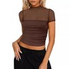 Womens Tops Mesh Panel Mock Neck Fitted Short Sleeve Top - 2 of 2
