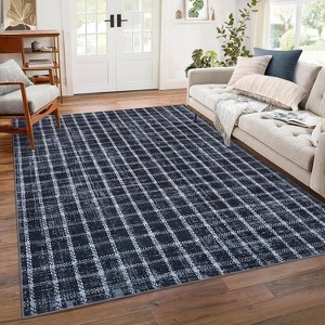 Modern Plaid Rug, Washable Soft Low-Pile Non-Slip Stain-Resistant Area Carpet for Bedroom, Living Room, Dining Room, Nursery - 1 of 4