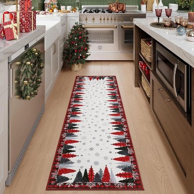 Christmas Area Rugs, Washable Buffalo Plaid Xmas Tree Merry Christmas Area Rug, Non-Slip Soft Thin Throw Carpet Non-Shedding for Living Room