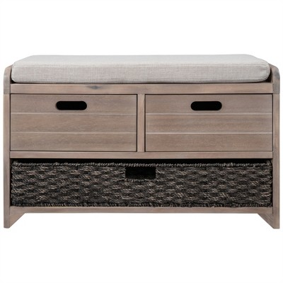 XINGHANZHENXUAN Storage Bench, Wood Shoe Bench with 2 Drawers, Removable Basket & Cushion, No Assembly Needed