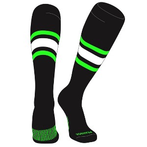 PEAR SOX Striped OTC Baseball, Softball, Football Socks (B) Black, Neon Green, White - 1 of 3