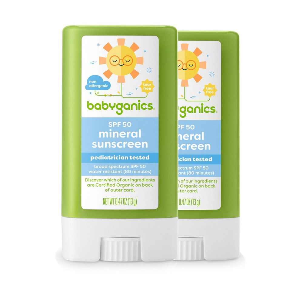 Best By Date: 04/2024 Babyganics Sunscreen Stick 50 SPF  .47oz  2 Pack