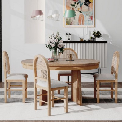 5-Piece Vintage Wood Extendable Dining Table Set with 4 Upholstered Chairs, Expandable Kitchen Table for Dining Room-The Pop Home