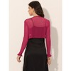 INSPIRE CHIC Women's Elegant Sheer Mesh Long Sleeve Ruffle Collar Crop Bolero - 4 of 4