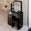 VYNXARIA 29.2" Small Size Left Bedside Cabinet Vanity Table&Cushioned Stool, Large Sliding,High Capacity Storage, Suitable for Small Space,Black - 3 of 4