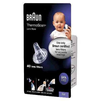 Braun ThermoScan Lens Filters for Ear Thermometer, 40 Count Disposable  Thermometer Covers, Works with Braun ThermoScan Thermometers, LF40US01,  Plastic