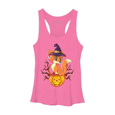 Women's Design By Humans Cute Witch Fox With Jack O Lantern Halloween Shirt By thebeardstudio Racerback Tank Top