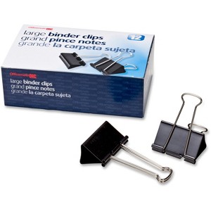 Officemate Binder Clips Large 2"Wide 1" Cap 12/BX Black/Silver 99100 - 1 of 4