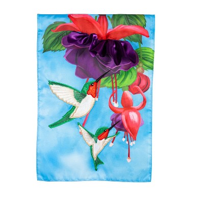 Evergreen Hummingbirds Applique Garden Flag 12 x 18 Inches Indoor Outdoor Decor